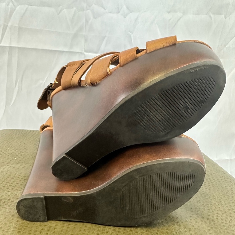 Shoemint Cognac Leather Open Weave Platform Sanda… - image 4